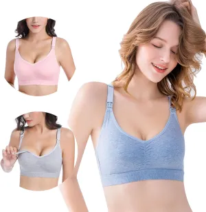 3 Pack Womens Cotton Wirefree Sleeping Bras Maternity Nursing Bralette for Breastfeeding with Additional Bra Extenders