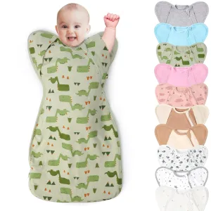 3-Way Wearable Swaddle Blankets Sleep Sacks with Arms Up, Hands Up Sleeping Sack Easy Diaper Changing Sleeping Bag for Baby Boy Girl Newborns Transitions to Arms-Free Calms Startle Reflex