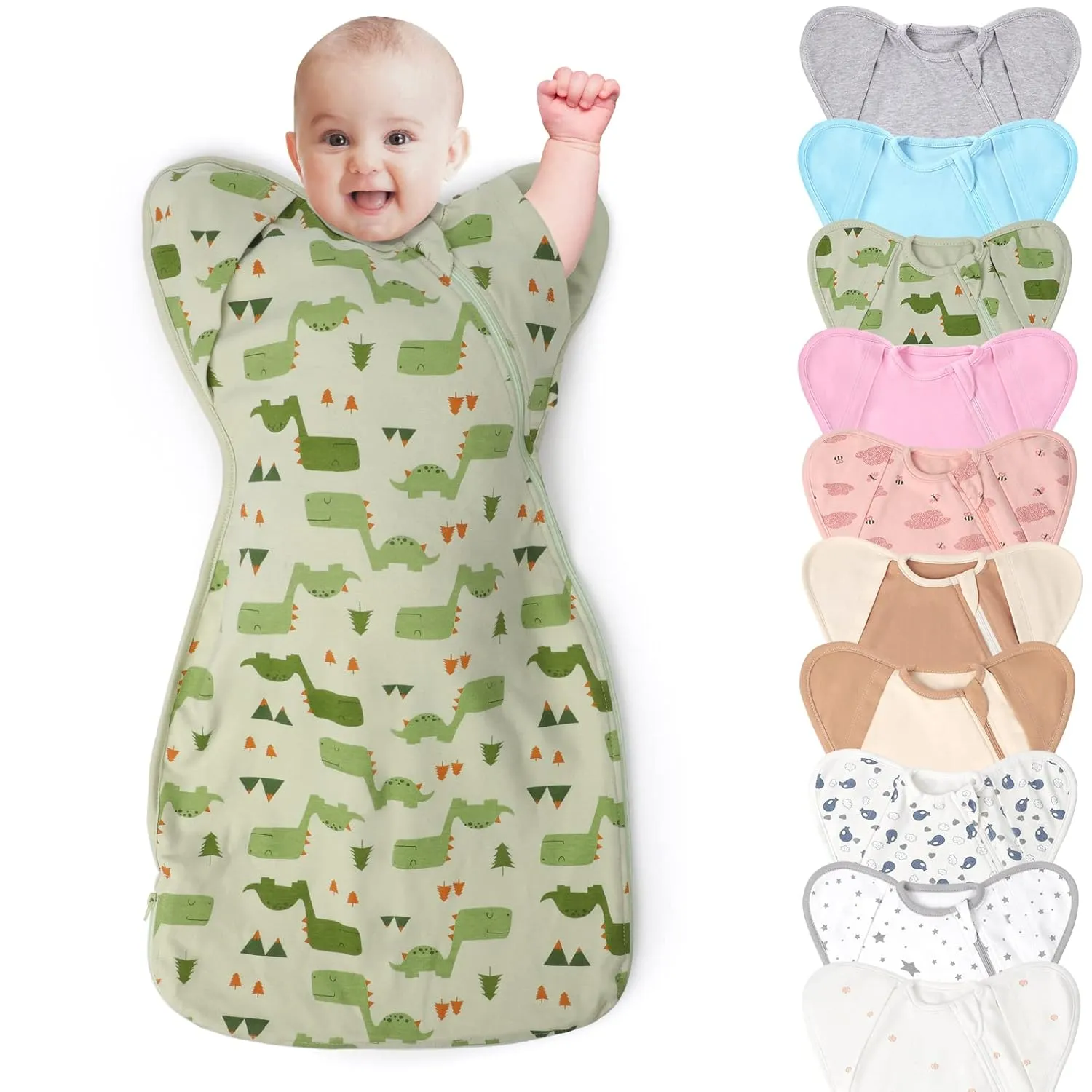 3-Way Wearable Swaddle Blankets Sleep Sacks with Arms Up, Hands Up Sleeping Sack Easy Diaper Changing Sleeping Bag for Baby Boy Girl Newborns Transitions to Arms-Free Calms Startle Reflex