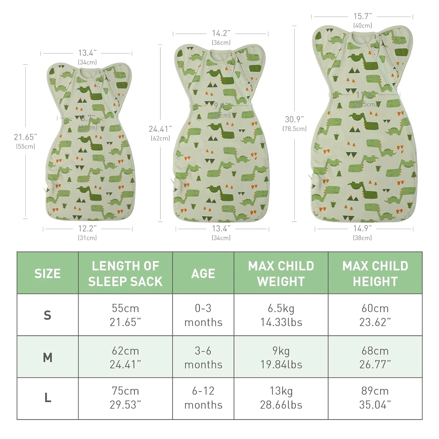 3-Way Wearable Swaddle Blankets Sleep Sacks with Arms Up, Hands Up Sleeping Sack Easy Diaper Changing Sleeping Bag for Baby Boy Girl Newborns Transitions to Arms-Free Calms Startle Reflex