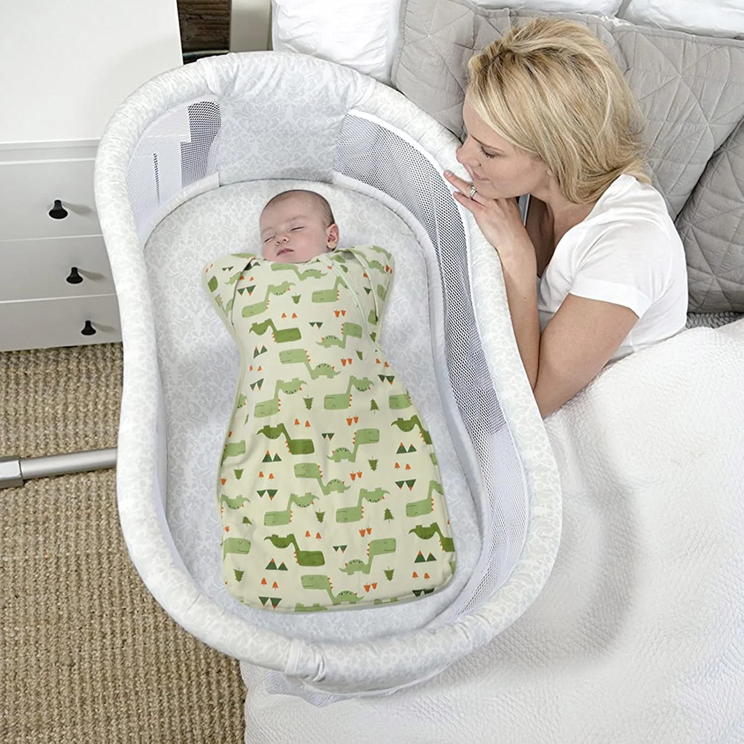 3-Way Wearable Swaddle Blankets Sleep Sacks with Arms Up, Hands Up Sleeping Sack Easy Diaper Changing Sleeping Bag for Baby Boy Girl Newborns Transitions to Arms-Free Calms Startle Reflex