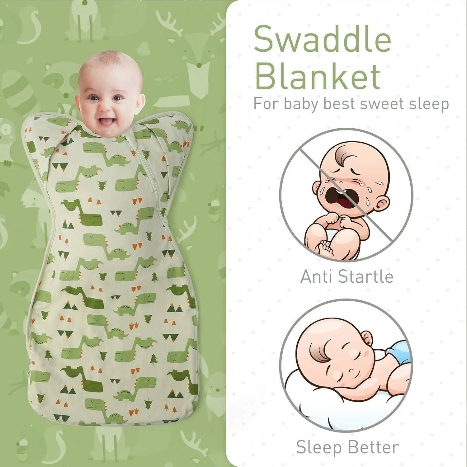 3-Way Wearable Swaddle Blankets Sleep Sacks with Arms Up, Hands Up Sleeping Sack Easy Diaper Changing Sleeping Bag for Baby Boy Girl Newborns Transitions to Arms-Free Calms Startle Reflex
