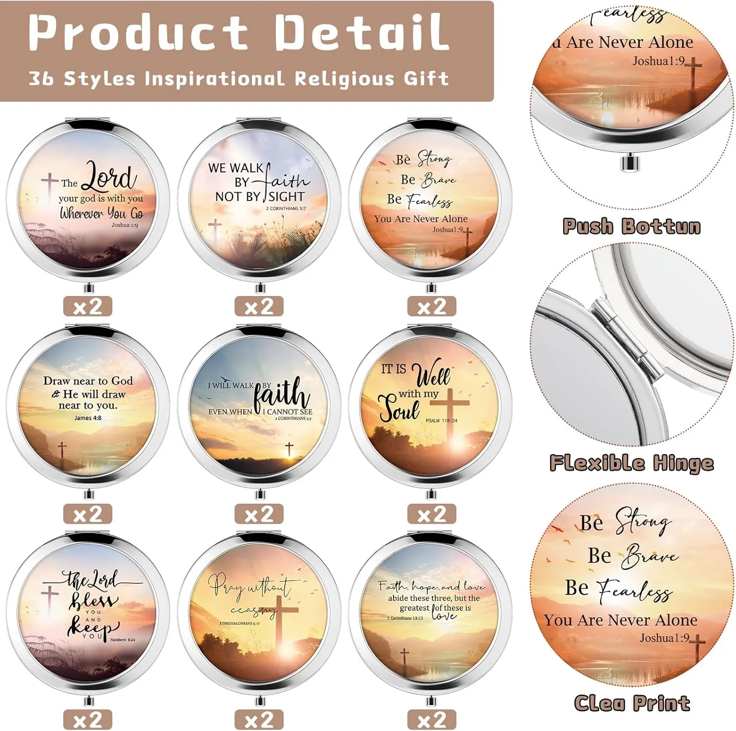 36 Pcs Christian Compact Mirrors Gifts for Women Bulk Religious Pocket Mirror with Bible Verse Inspirational Scripture Quote Church Group Party Favors for Mother Teacher Nurse Friends