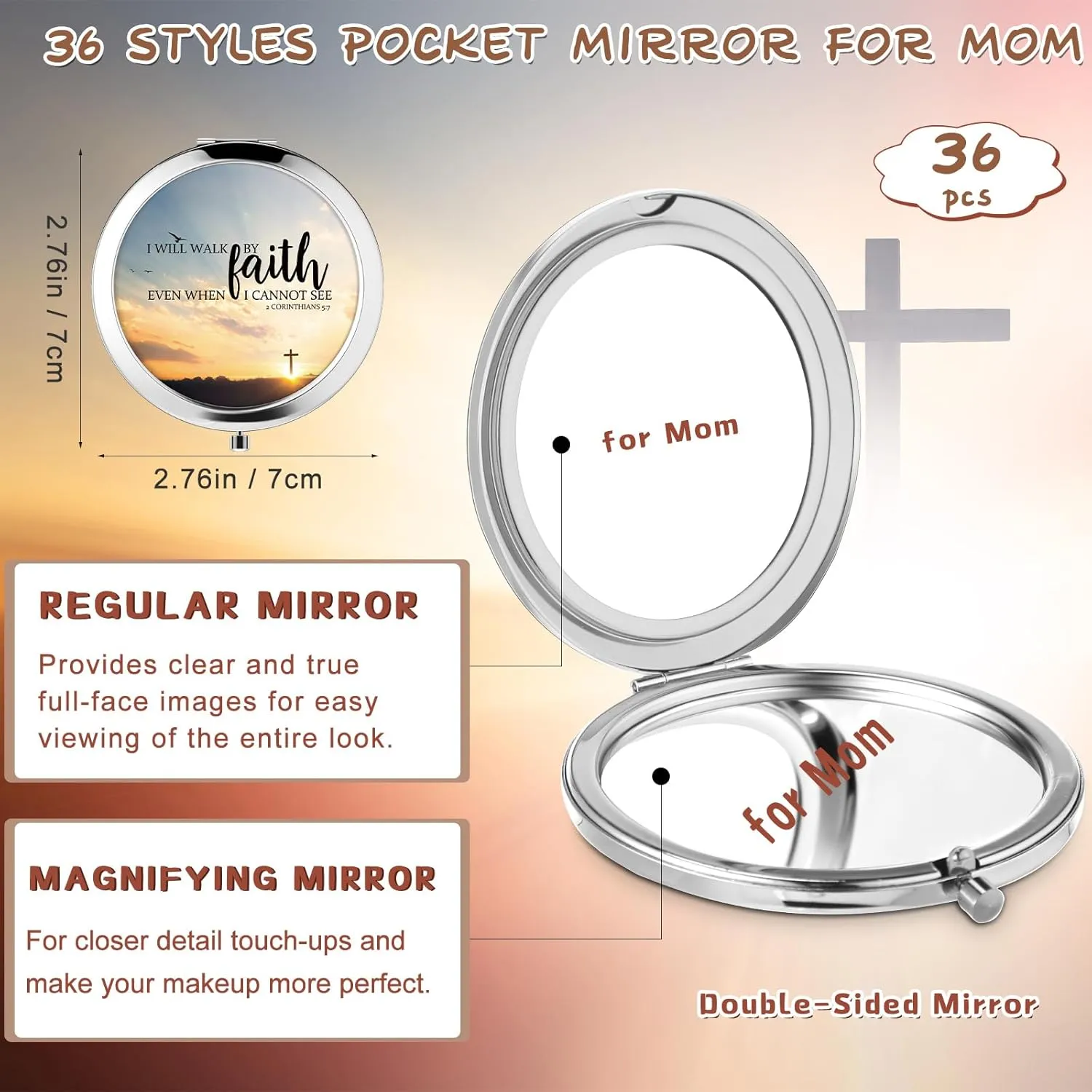 36 Pcs Christian Compact Mirrors Gifts for Women Bulk Religious Pocket Mirror with Bible Verse Inspirational Scripture Quote Church Group Party Favors for Mother Teacher Nurse Friends