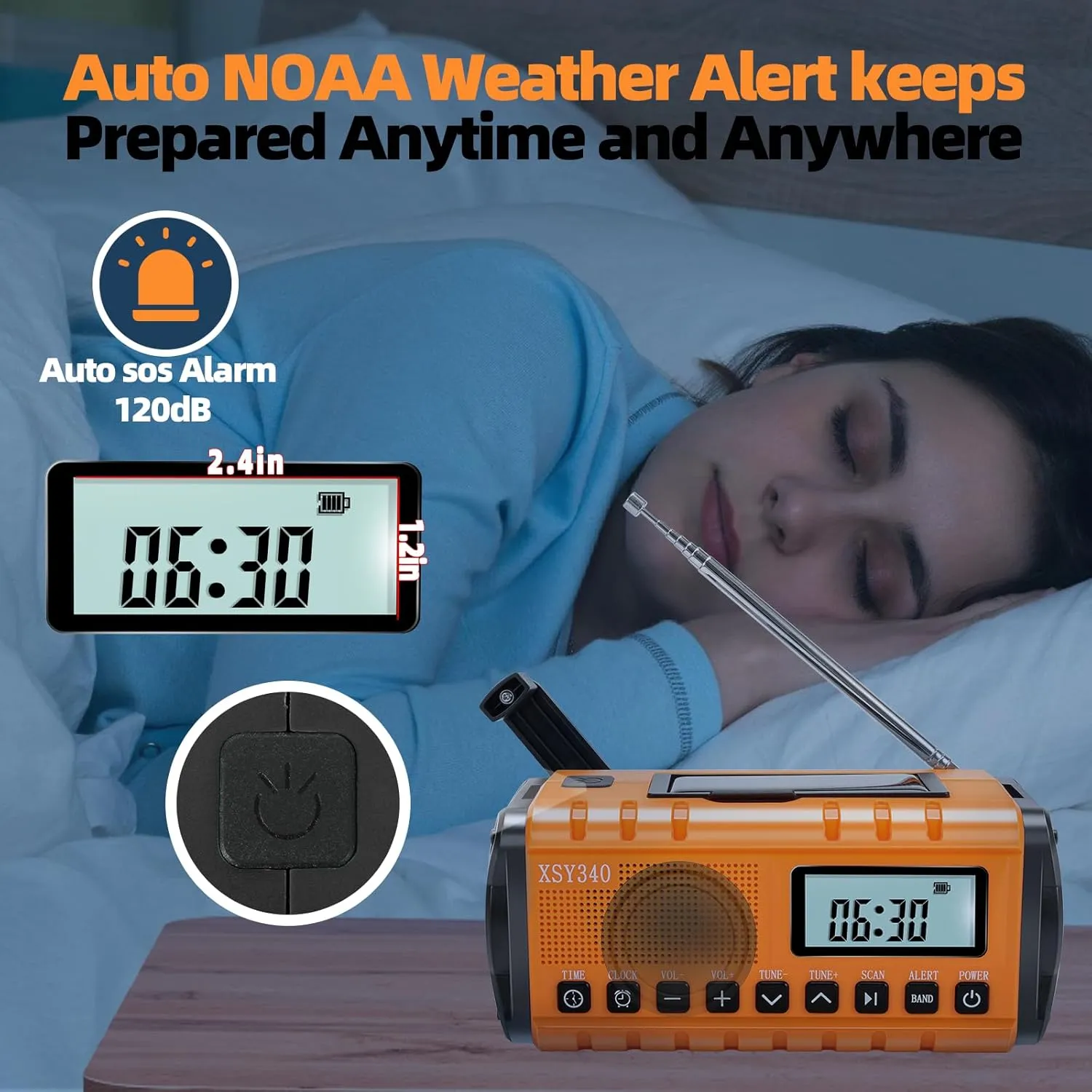 37000mWh Emergency Radio with NOAA Weather Portable Solar Powered Hand Crank AM/FM Survival Digital Display Radio,Alarm Clock,SOS Emergency Flashlight,Family Emergency Essentials