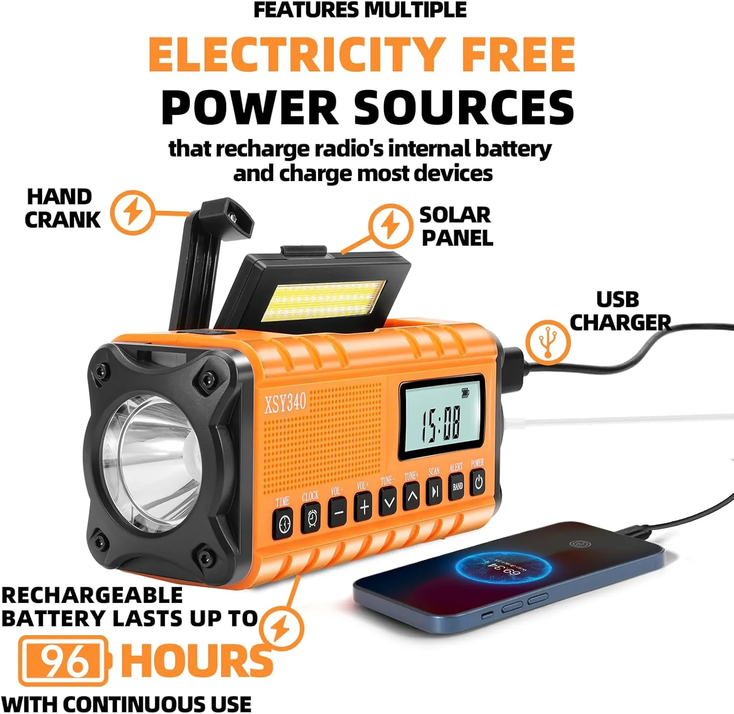 37000mWh Emergency Radio with NOAA Weather Portable Solar Powered Hand Crank AM/FM Survival Digital Display Radio,Alarm Clock,SOS Emergency Flashlight,Family Emergency Essentials
