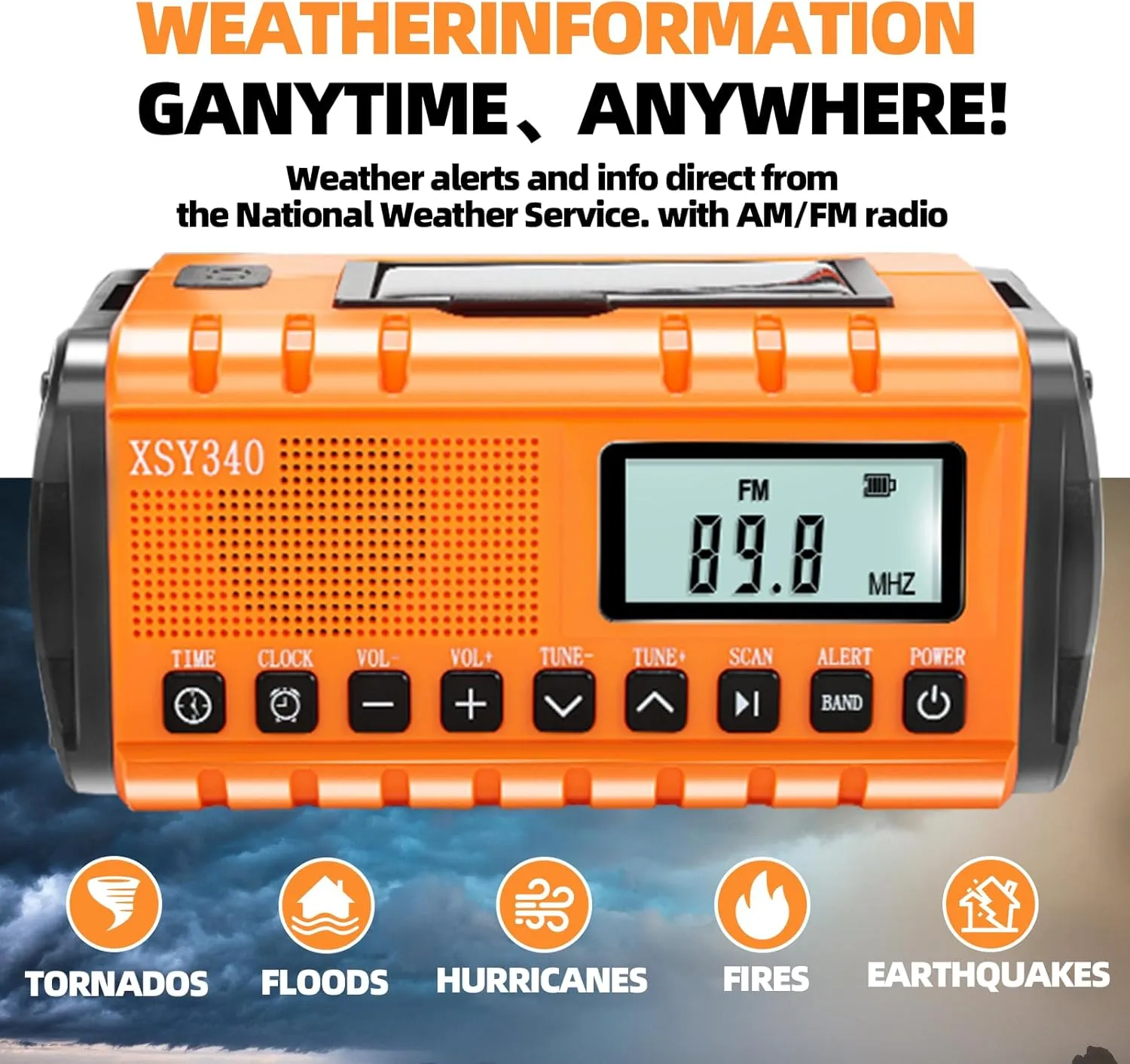 37000mWh Emergency Radio with NOAA Weather Portable Solar Powered Hand Crank AM/FM Survival Digital Display Radio,Alarm Clock,SOS Emergency Flashlight,Family Emergency Essentials