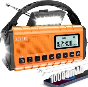 37000mWh Emergency Radio with NOAA Weather Portable Solar Powered Hand Crank AM/FM Survival Digital Display Radio,Alarm Clock,SOS Emergency Flashlight,Family Emergency Essentials