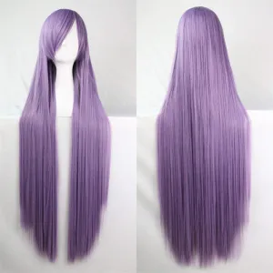 39" Womens Long Straight Synthetic Wig Halloween Cosplay Party Wig Lilac Purple