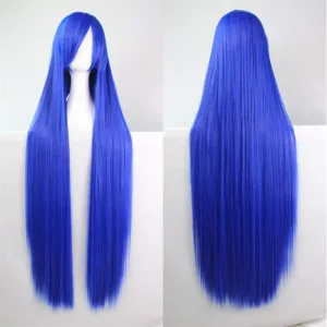 39" Womens Super Long Straight Synthetic Wig Anime Cosplay Halloween Costume Party Wig Blue