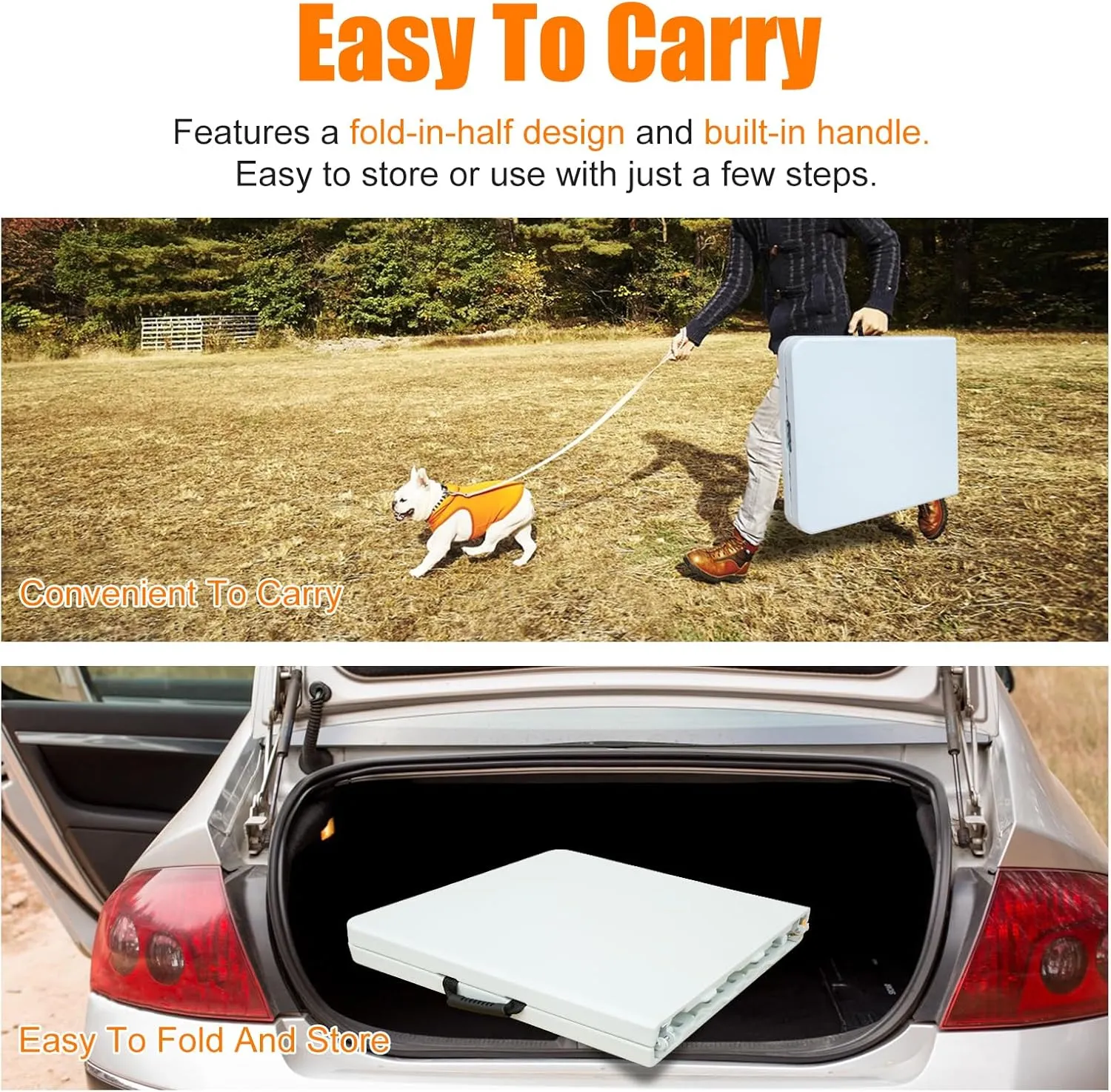 4 Foot Portable Folding Table Adjustable Height Lightweight Indoor Outdoor Picnic Beach Camping Dining Fold Out Table, Iron Utility Table Folding Desk with Carry Handle (White, 4ft)