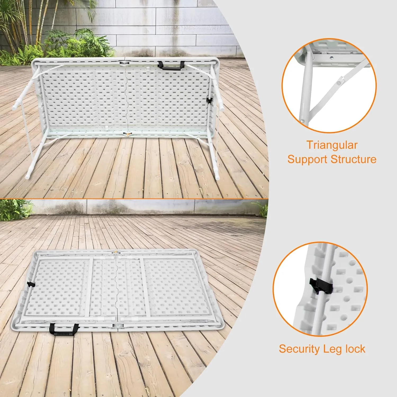 4 Foot Portable Folding Table Adjustable Height Lightweight Indoor Outdoor Picnic Beach Camping Dining Fold Out Table, Iron Utility Table Folding Desk with Carry Handle (White, 4ft)