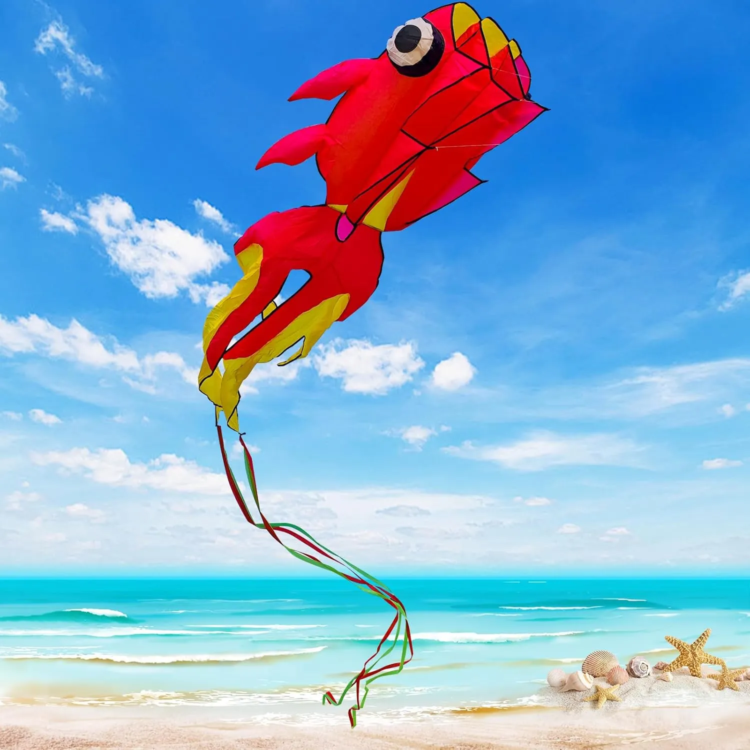 43ft Large Kites for Adults,3D Goldfish Frameless Soft Umbrella Giant Flying Kites,Easy to Fly with 330Ft Kite String in Beach and Amusement Parks-Ages 12 