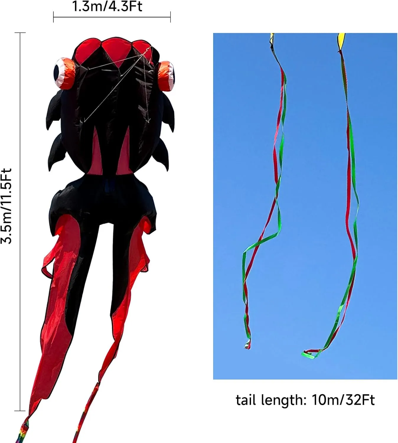 43ft Large Kites for Adults,3D Goldfish Frameless Soft Umbrella Giant Flying Kites,Easy to Fly with 330Ft Kite String in Beach and Amusement Parks-Ages 12 