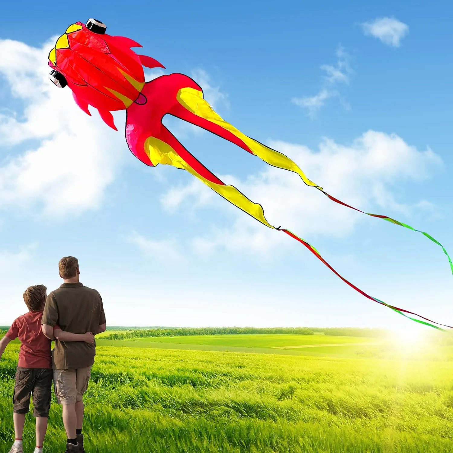 43ft Large Kites for Adults,3D Goldfish Frameless Soft Umbrella Giant Flying Kites,Easy to Fly with 330Ft Kite String in Beach and Amusement Parks-Ages 12 