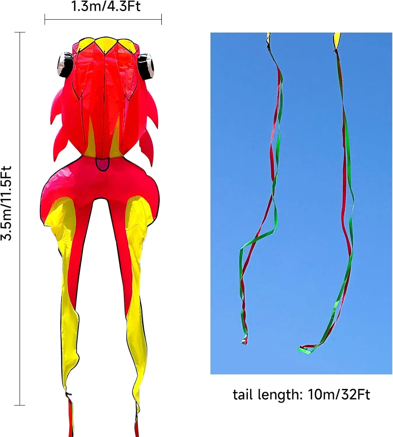 43ft Large Kites for Adults,3D Goldfish Frameless Soft Umbrella Giant Flying Kites,Easy to Fly with 330Ft Kite String in Beach and Amusement Parks-Ages 12 