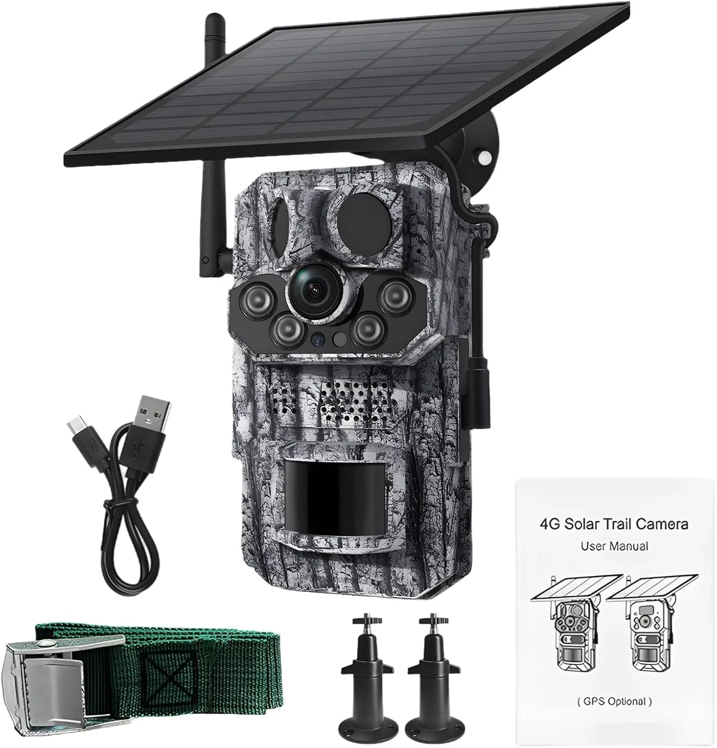 4G Trail Camera with Solar Power, GPS Tracking, 3Mp Black Light Night Vision, Waterproof, Includes Solar Panel and Accessories