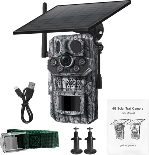 4G Trail Camera with Solar Power, GPS Tracking, 3Mp Black Light Night Vision, Waterproof, Includes Solar Panel and Accessories