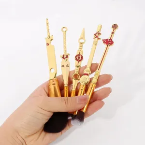5 Pcs Gold Classic Anime Makeup Brushes Set- Cosmetic Powder Eye Shadow Blush Make Up Kabuki Brush Tools