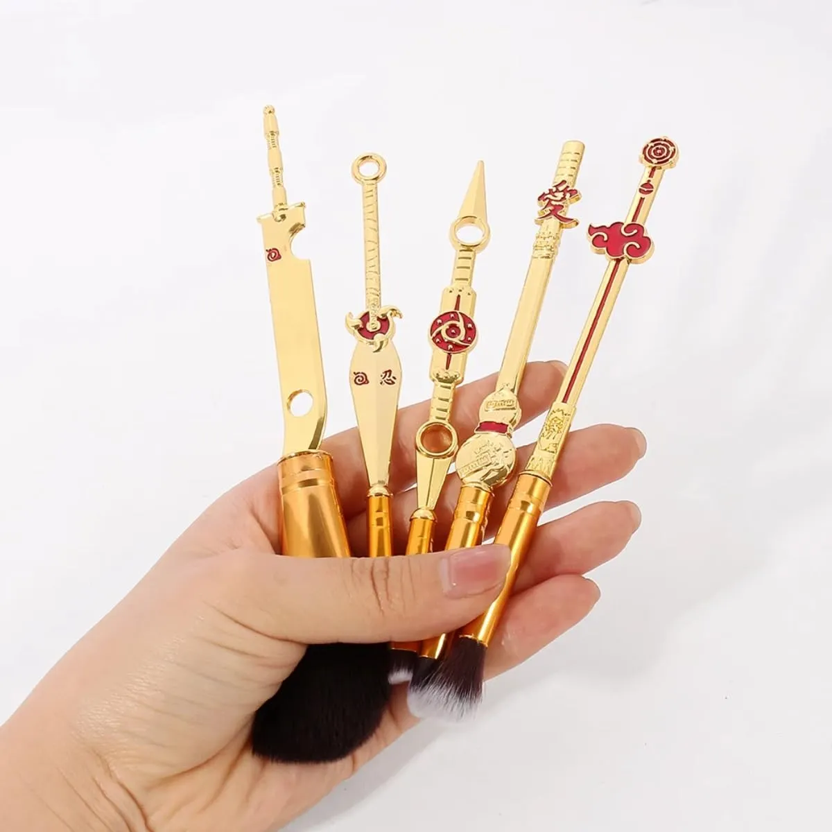 5 Pcs Gold Classic Anime Makeup Brushes Set- Cosmetic Powder Eye Shadow Blush Make Up Kabuki Brush Tools