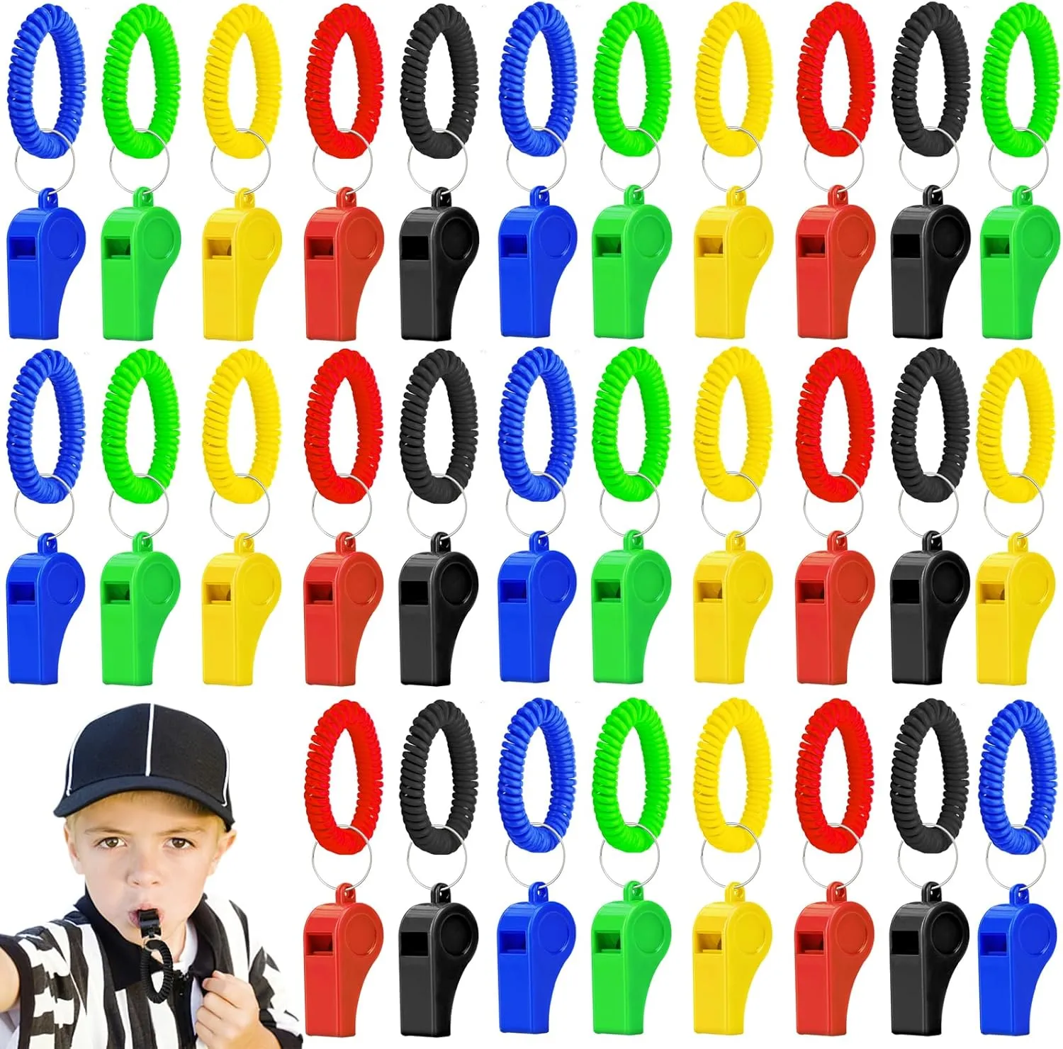 50/100PCS Plastic Referee Whistle with Bracelet Loud Crisp Sound Sports Whistle Multicolor Bulk for Adults Kids Coaches Referees Teachers Officials Polices Outdoor Basketball Volleyball Soccer
