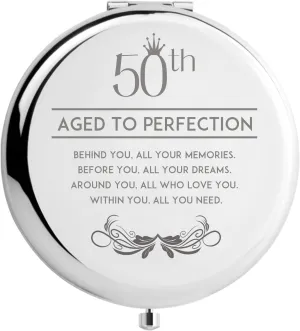 50th Birthday Gifts for Women Wife Mom Funny Compact Mirror, 50 Years Old Gifts for Friends Female Makeup Mirror (50th Birthday)