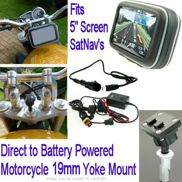 5inch GPS SatNav Motorcycle Powered Yoke Mount - 19mm (sku 14051)