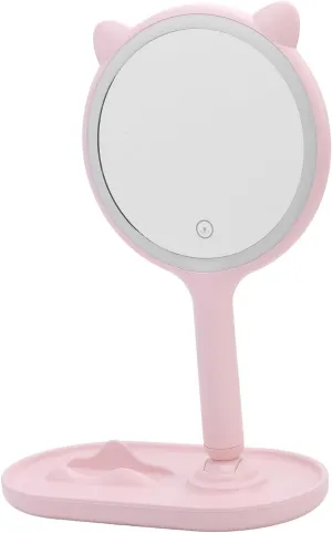 5X Magnifying Mirror, LED Vanity Makeup Mirror, Double Sided Handheld Compact Magnifying Mirror with Light, 3 Color Temperature Adjustable, USB Rechargeable