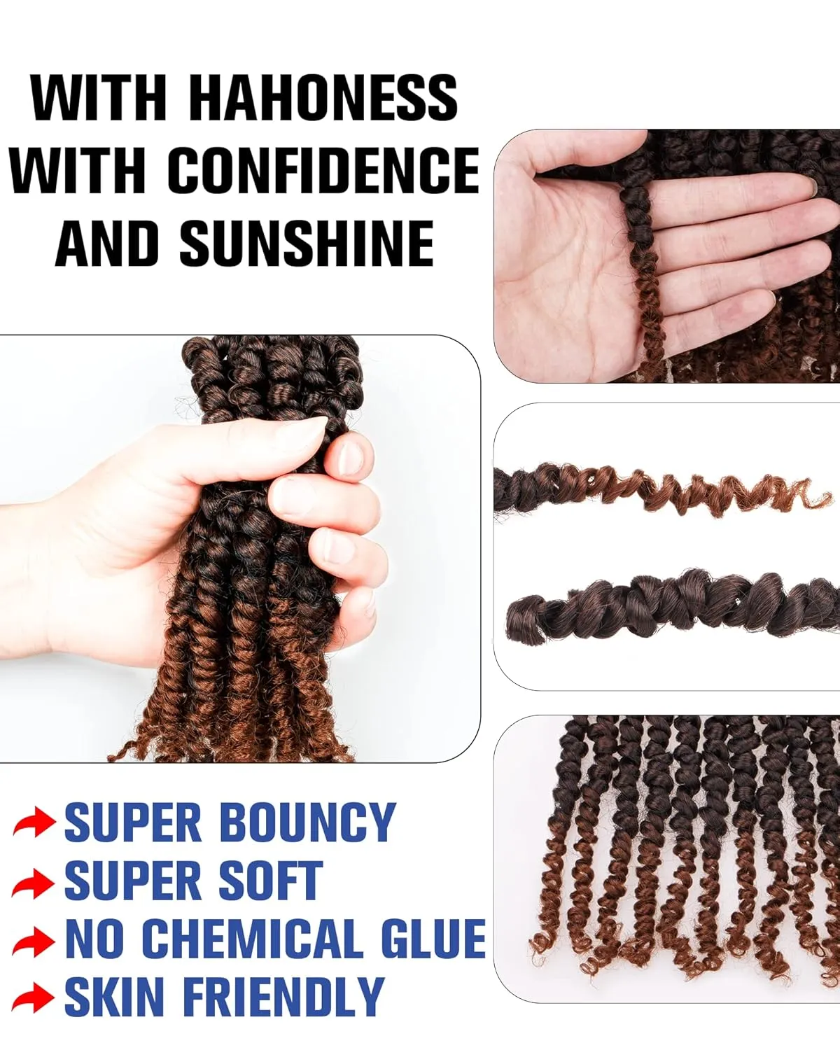 6 Inches 8 Packs Super Short Passion Twist Crochet Hair for Black Women and Kids-Ombre Brown Pre Looped Pretwisted Hair Extension Braided by Synthetic Spring Twist Bohemian Curls(6"-8 Packs,T1B/30)
