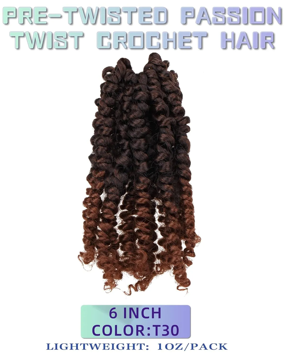 6 Inches 8 Packs Super Short Passion Twist Crochet Hair for Black Women and Kids-Ombre Brown Pre Looped Pretwisted Hair Extension Braided by Synthetic Spring Twist Bohemian Curls(6"-8 Packs,T1B/30)