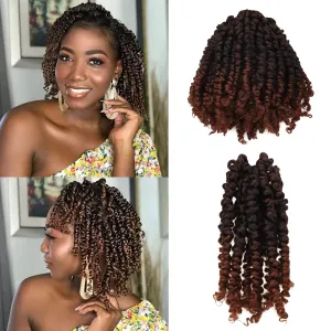 6 Inches 8 Packs Super Short Passion Twist Crochet Hair for Black Women and Kids-Ombre Brown Pre Looped Pretwisted Hair Extension Braided by Synthetic Spring Twist Bohemian Curls(6"-8 Packs,T1B/30)