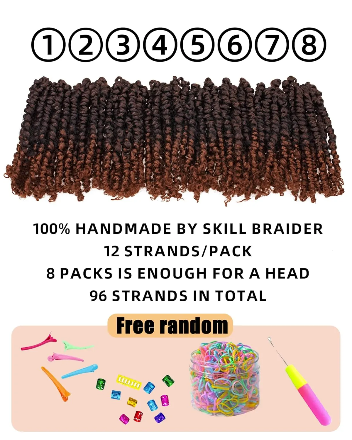 6 Inches 8 Packs Super Short Passion Twist Crochet Hair for Black Women and Kids-Ombre Brown Pre Looped Pretwisted Hair Extension Braided by Synthetic Spring Twist Bohemian Curls(6"-8 Packs,T1B/30)