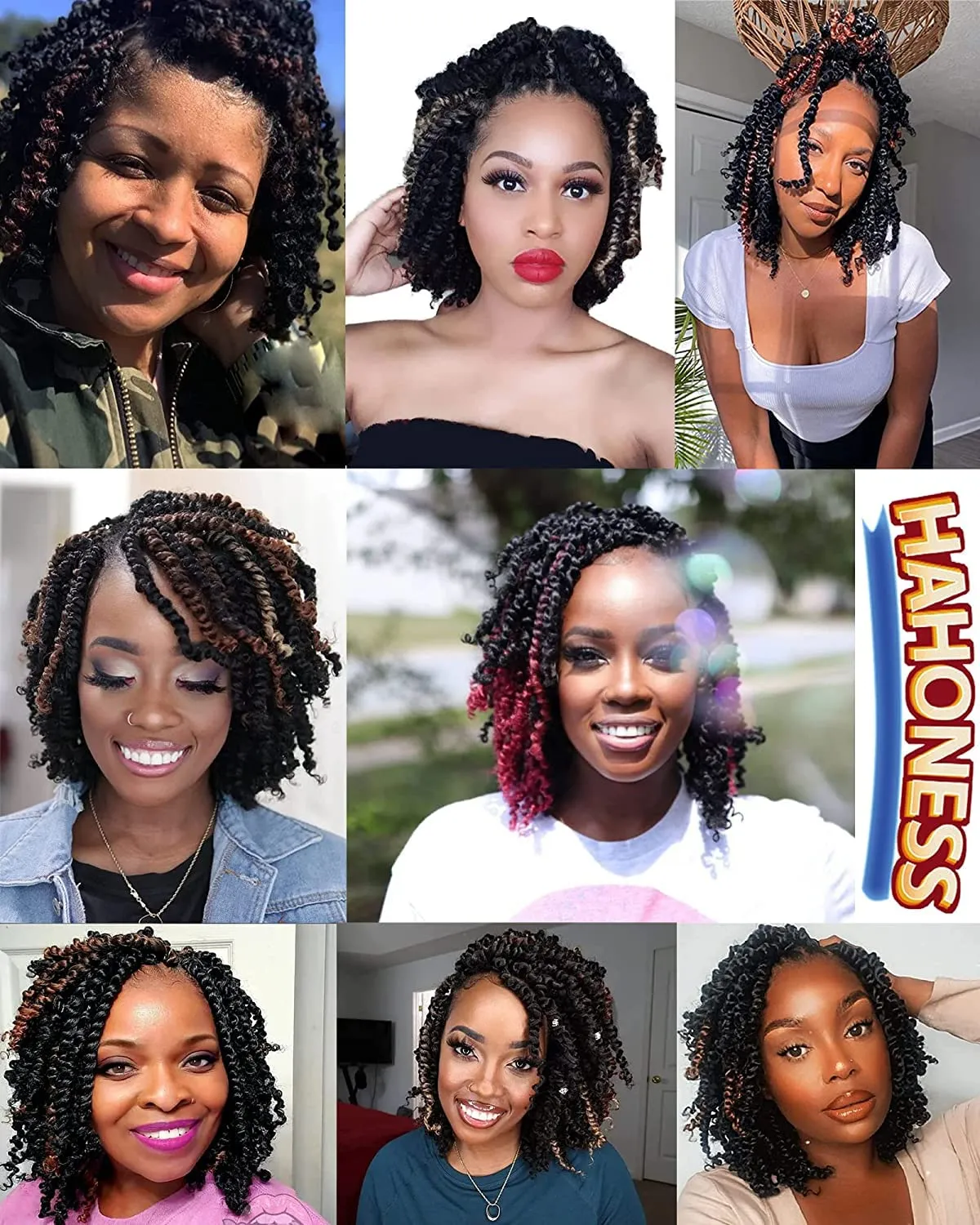 6 Inches 8 Packs Super Short Passion Twist Crochet Hair for Black Women and Kids-Ombre Brown Pre Looped Pretwisted Hair Extension Braided by Synthetic Spring Twist Bohemian Curls(6"-8 Packs,T1B/30)