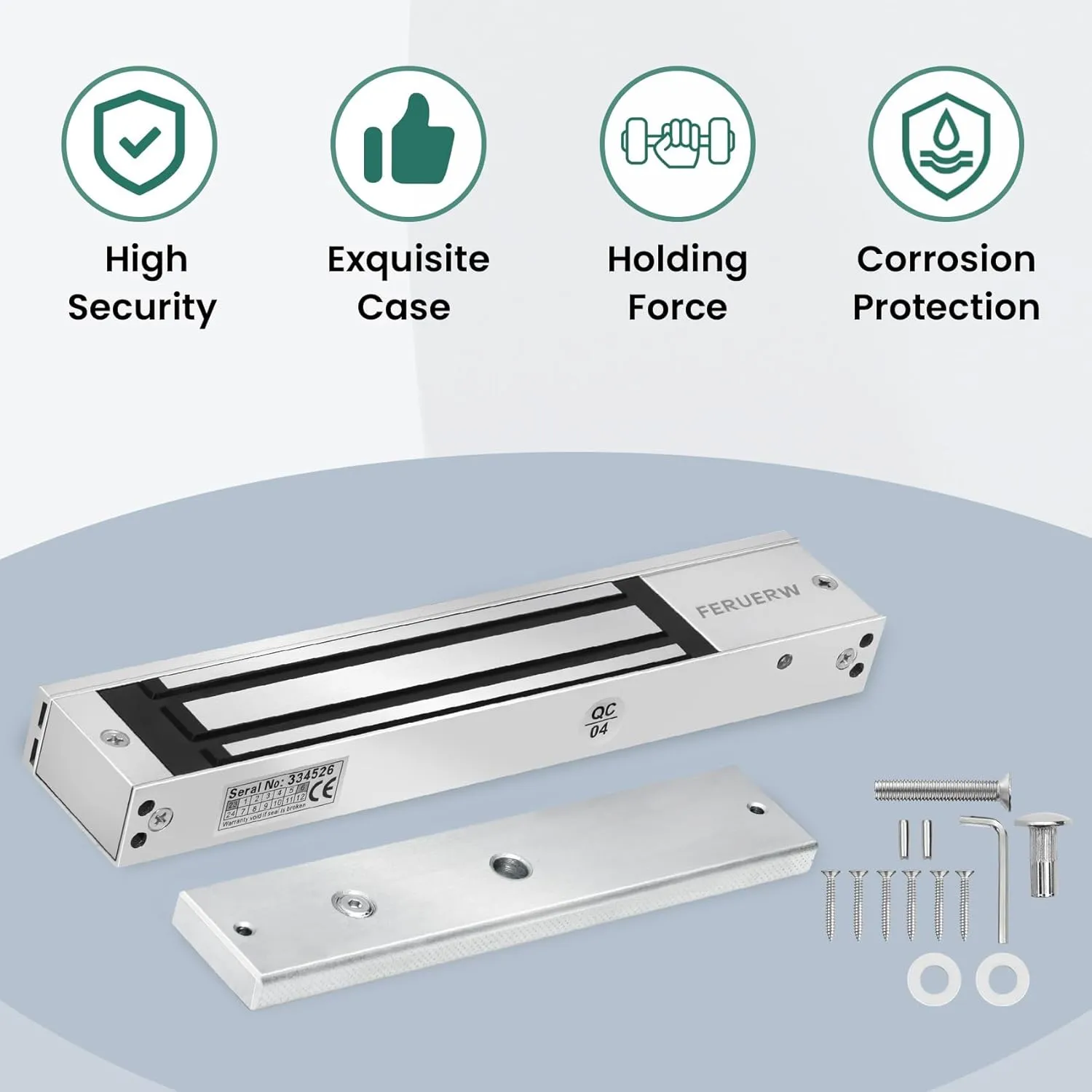 600LBs/280KG Electric Magnetic Lock,Electromagnetic Door Lock Holding Force for Access Control, OutSwinging Door Access Control System, Single Door 12V, with Z and L Bracket