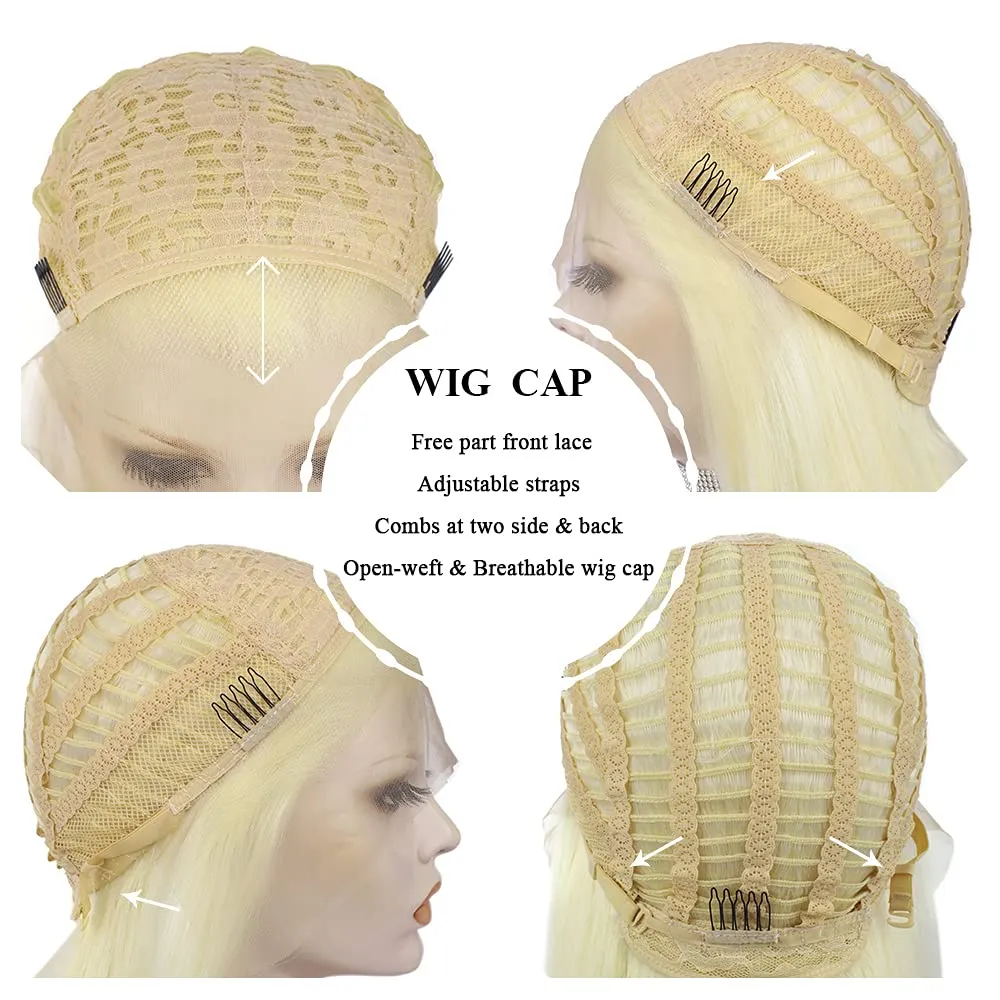 613 Blonde Wave Lace Front Wig Heat Resistant Synthetic Light Blonde Hair Wig for Cosplay Party Halloween 26 inch