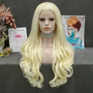 613 Blonde Wave Lace Front Wig Heat Resistant Synthetic Light Blonde Hair Wig for Cosplay Party Halloween 26 inch