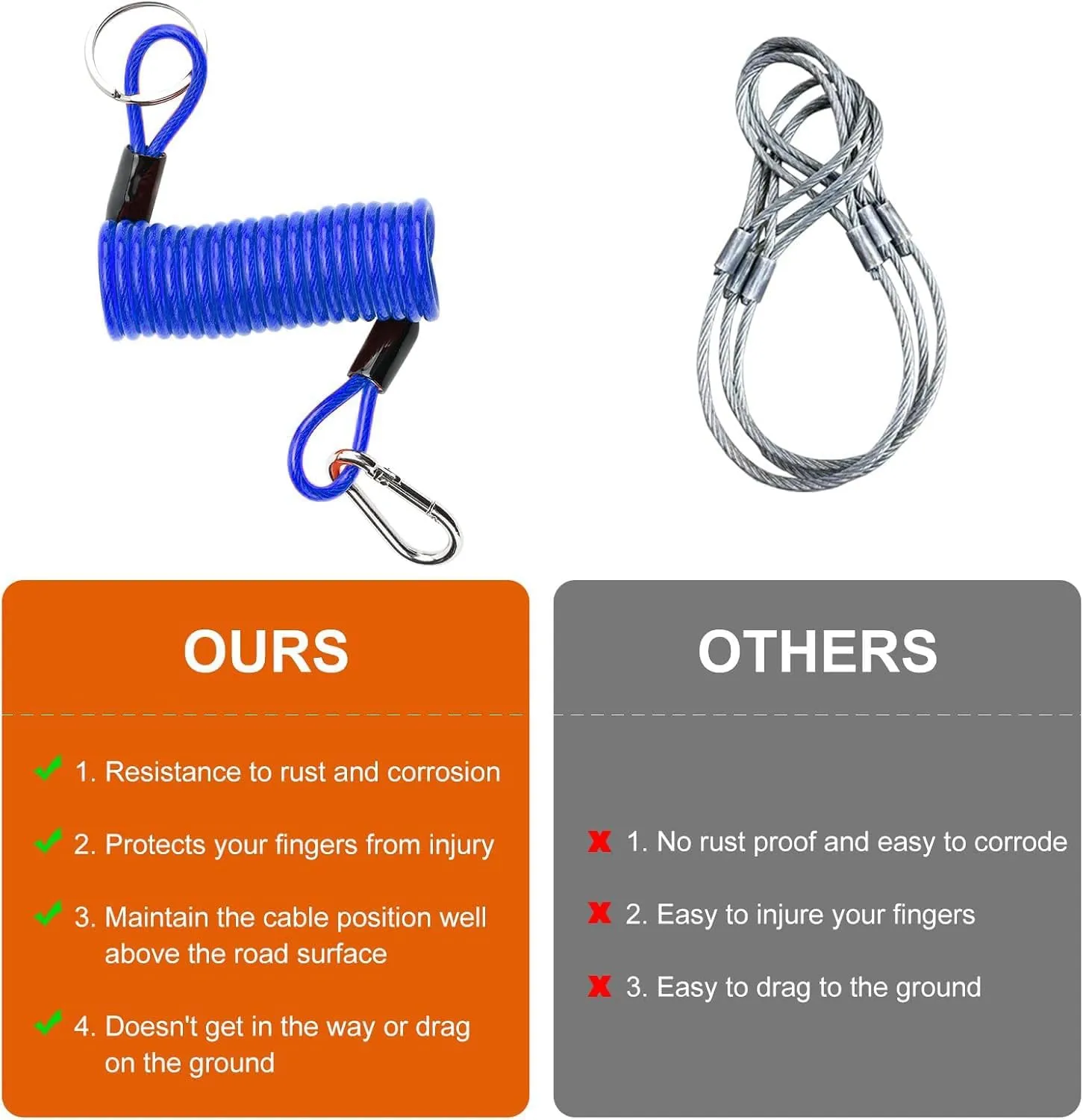6FT Trailer Breakaway Safety Cable Blue 4Pcs Trailer Brake Away Cable, Trailer Breakaway Coiled Cable for RV Trailer Emergency Camper Breakaway Switch