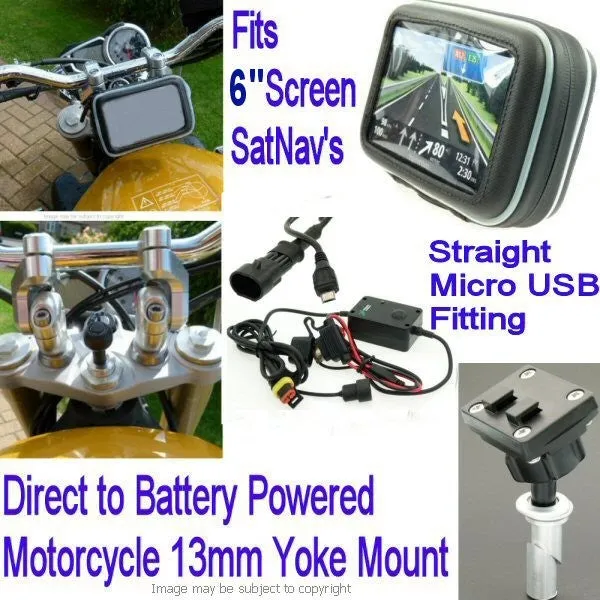 6inch GPS SatNav Motorcycle Straight MICRO USB Powered 13mm Yoke Mount (sku 14161)