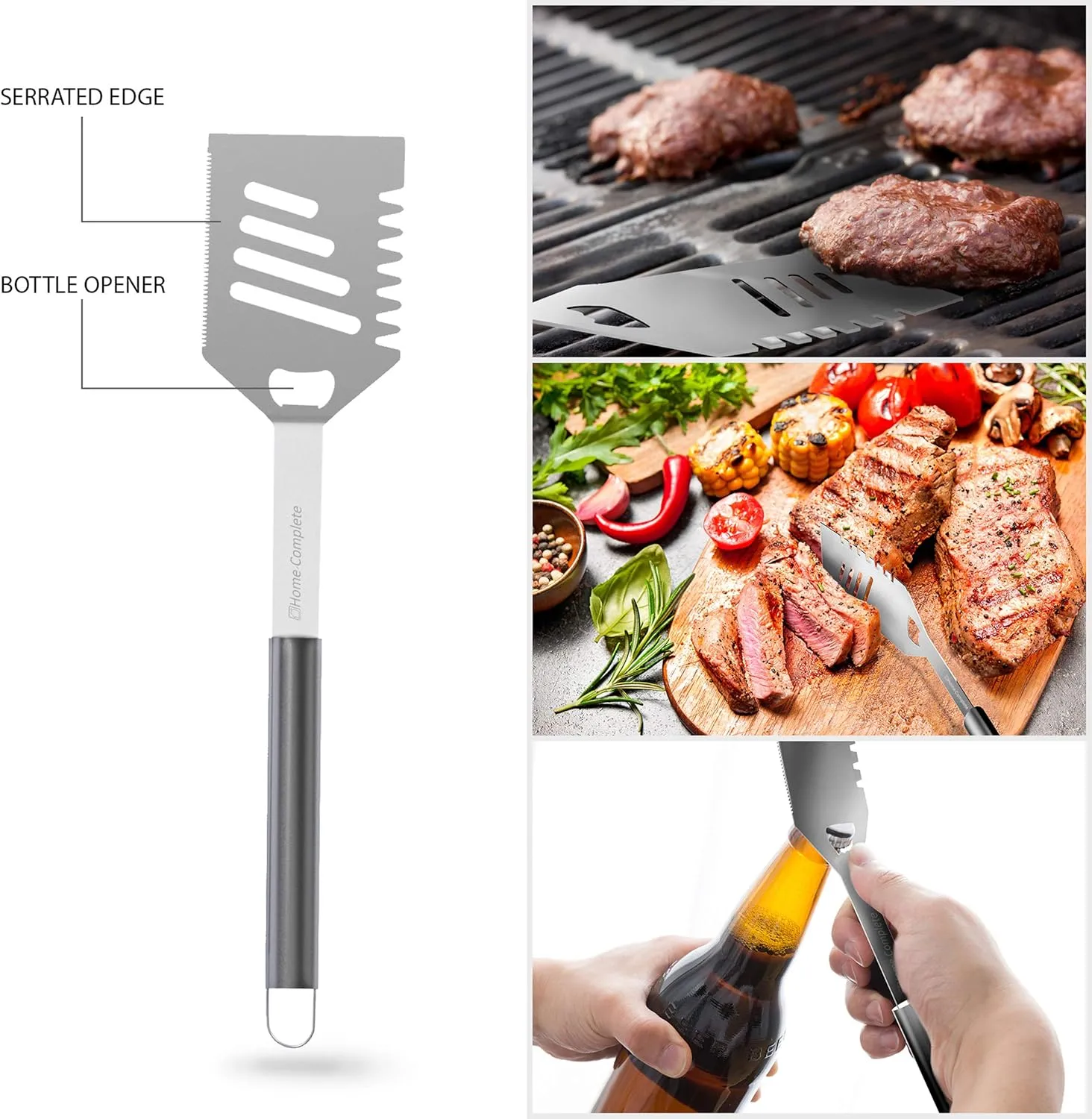 7-Piece Stainless-Steel BBQ Cooking Utensils Set - Barbecue Grill Accessories with Aluminum Portable Handled Storage Case by Home-Complete (Silver)