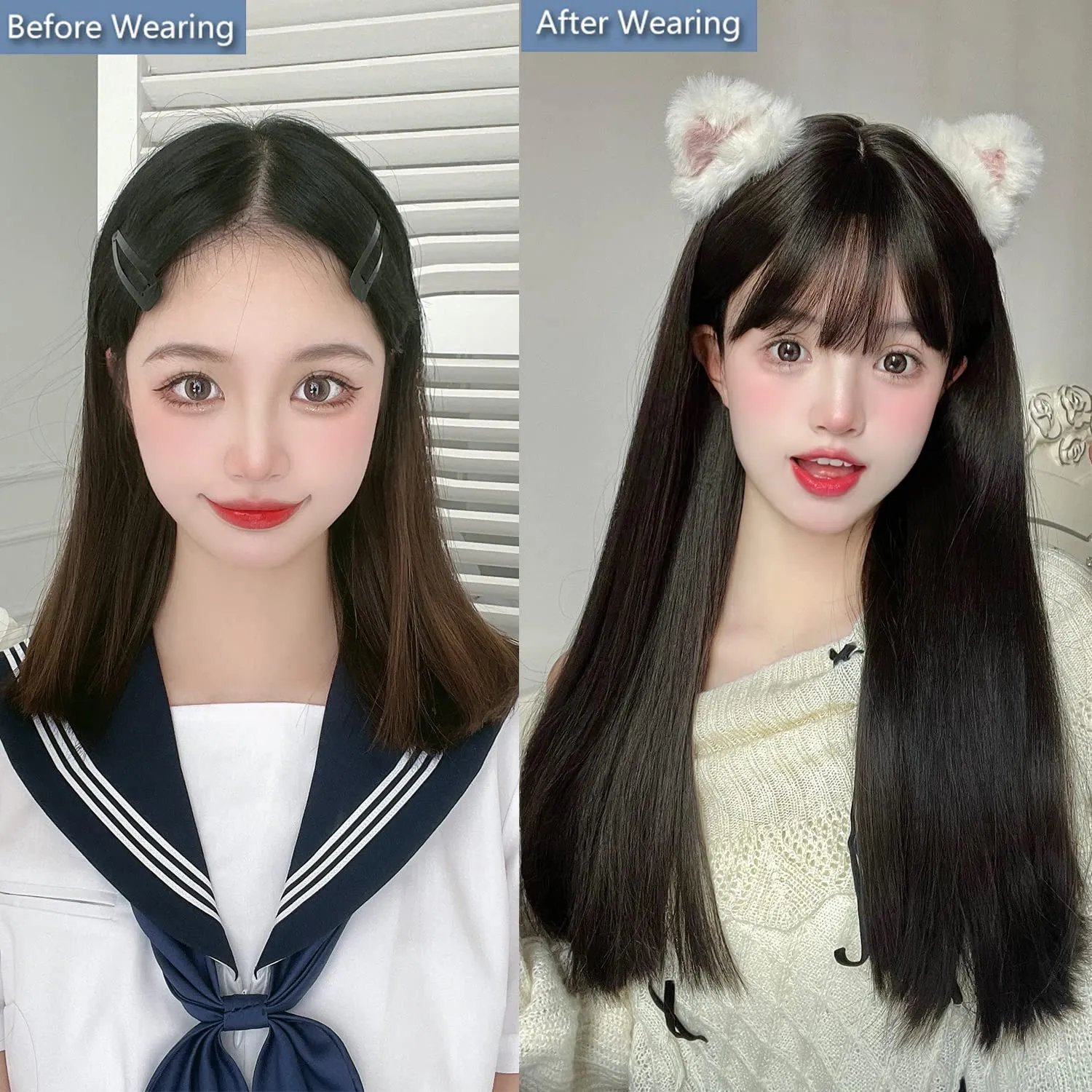 7JHH WIGS Long Straight Wig With Bangs Hair Dye Black Wig for Women Synthetic Natural Black Hair Party And Cosplay Premium Soft Wig(23 inch Black)