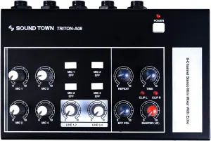 8-Channel Mono Stereo Karaoke Mini Mixer with 1/4” Inputs and Outputs, Echo/Delay Effect and Depth Controls (TRITON-A08)