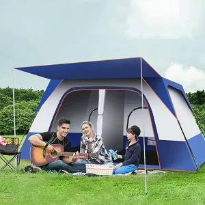 8 Person Tent with Mat Family Tents for Party Camping,Large Sun Shelter Camping Tent with Hall,Waterproof and Windproof,Suitable for Hiking, Camping, Outdoor (Color : Blue)
