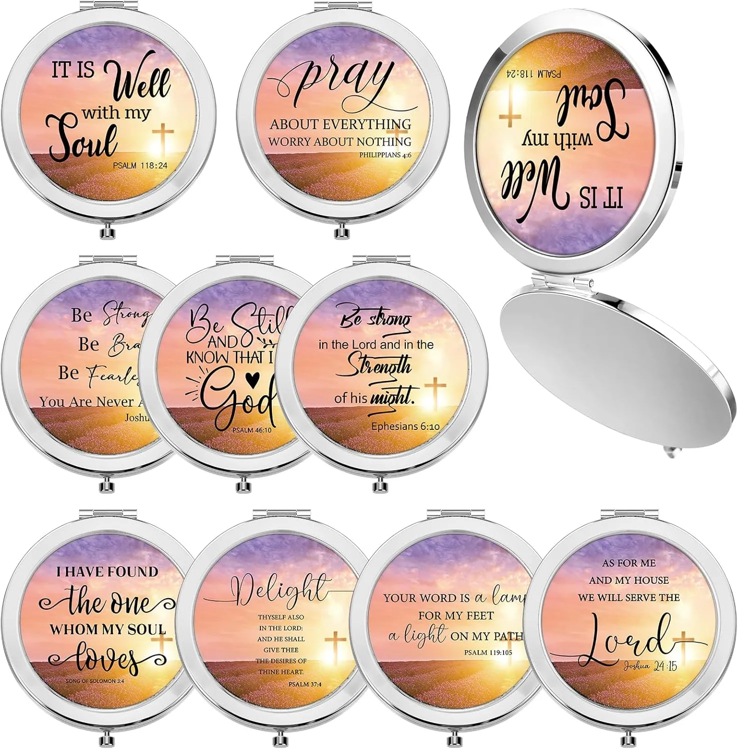 9 Pcs Church Gifts Christian Compact Mirrors for Women Makeup Compact Mirrors Bulk with Christian Bible Verse Inspirational Religious Gift for Mother Women Friends