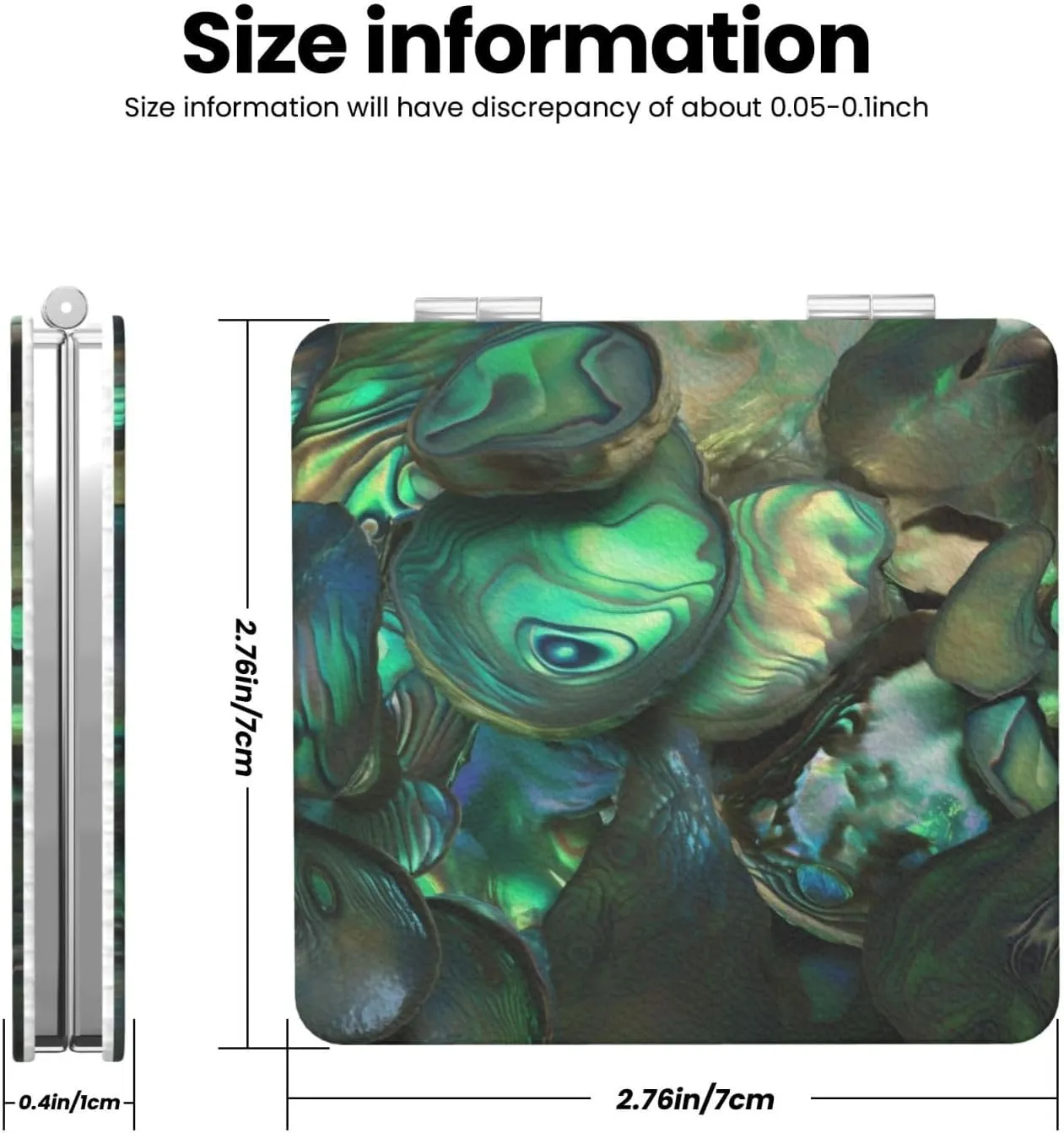 Abalone Nacre Printed Square Pocket Makeup Mirror with 1X/2X Magnification, Portable Mini Travel Makeup Mirror for Travel Daily Work Beauty