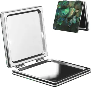 Abalone Nacre Printed Square Pocket Makeup Mirror with 1X/2X Magnification, Portable Mini Travel Makeup Mirror for Travel Daily Work Beauty