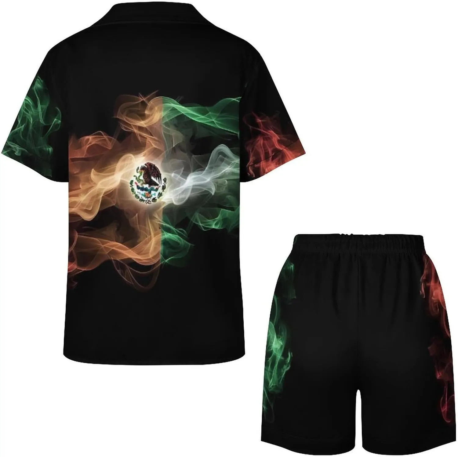 Abstract Print Mexico Flag Women's Satin Pajama Set Short Sleeve Button Down Sleepwear Loungewear Pj Set