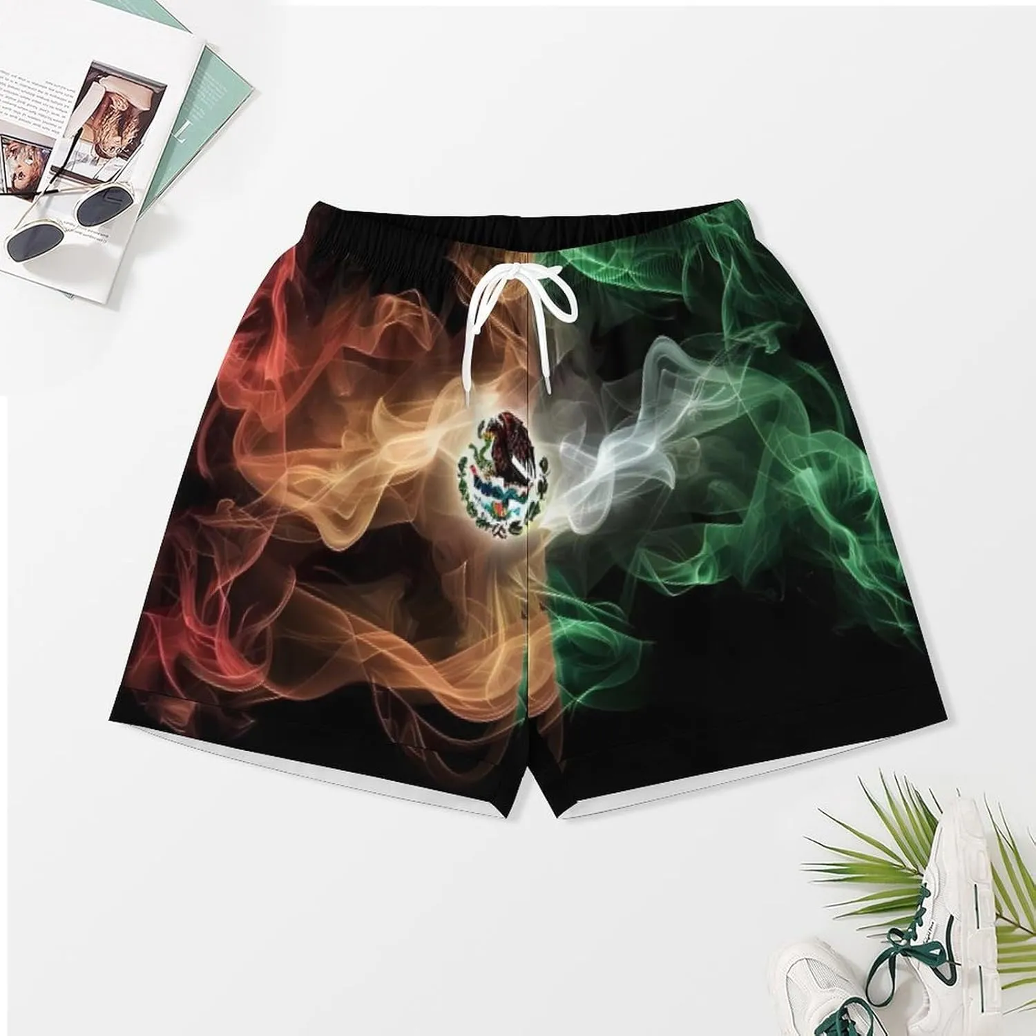 Abstract Print Mexico Flag Women's Satin Pajama Set Short Sleeve Button Down Sleepwear Loungewear Pj Set