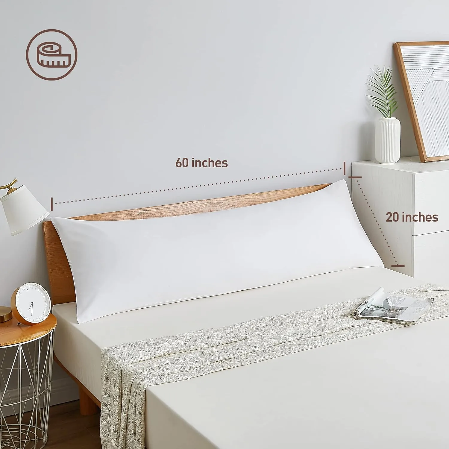 Acanva Premium Large Adults and Pregnancy Fluffy Bed Sleeping Side Sleeper Body Pillow Insert, 20” x 60” (Pack of 1), White