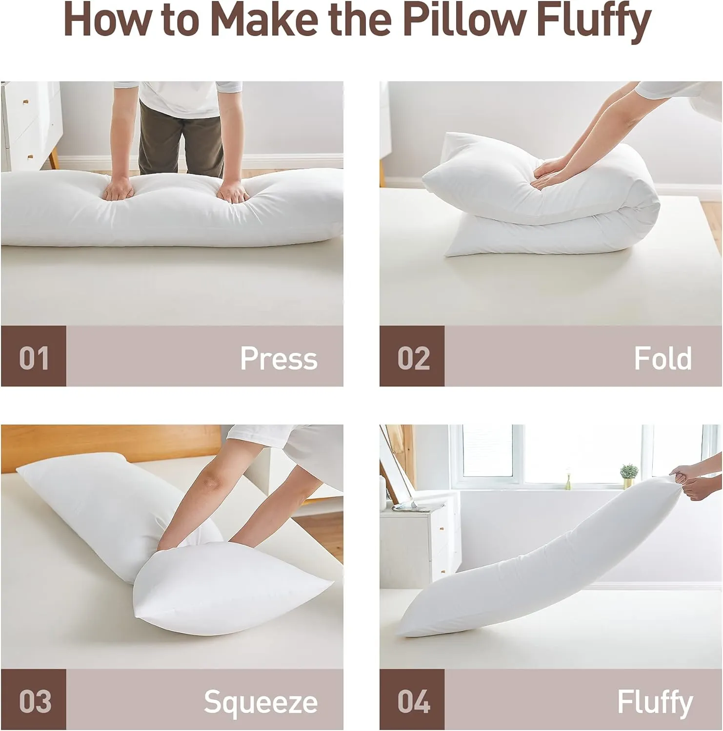 Acanva Premium Large Adults and Pregnancy Fluffy Bed Sleeping Side Sleeper Body Pillow Insert, 20” x 60” (Pack of 1), White