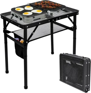 Adjustable Height Camping Table with Mesh Desktop, Lightweight and Foldable Grill Tables for Outdoor BBQ, Picnic, Beach and Indoor Use